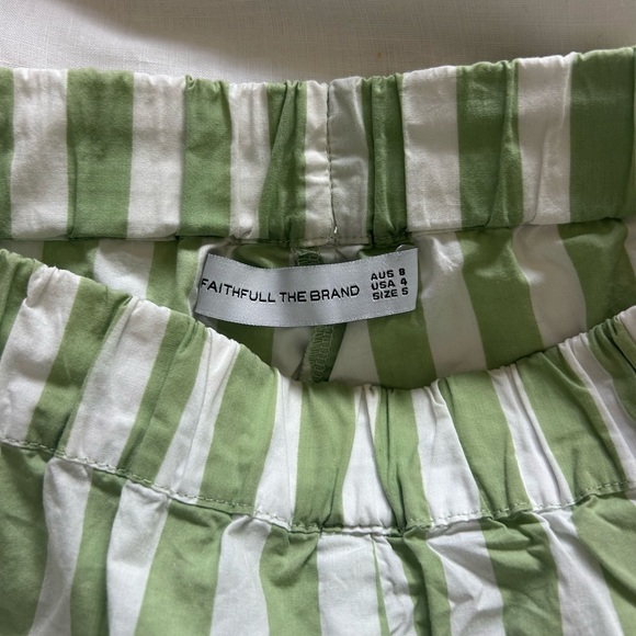 Green and White Striped Women Shorts - Picture 2 of 3